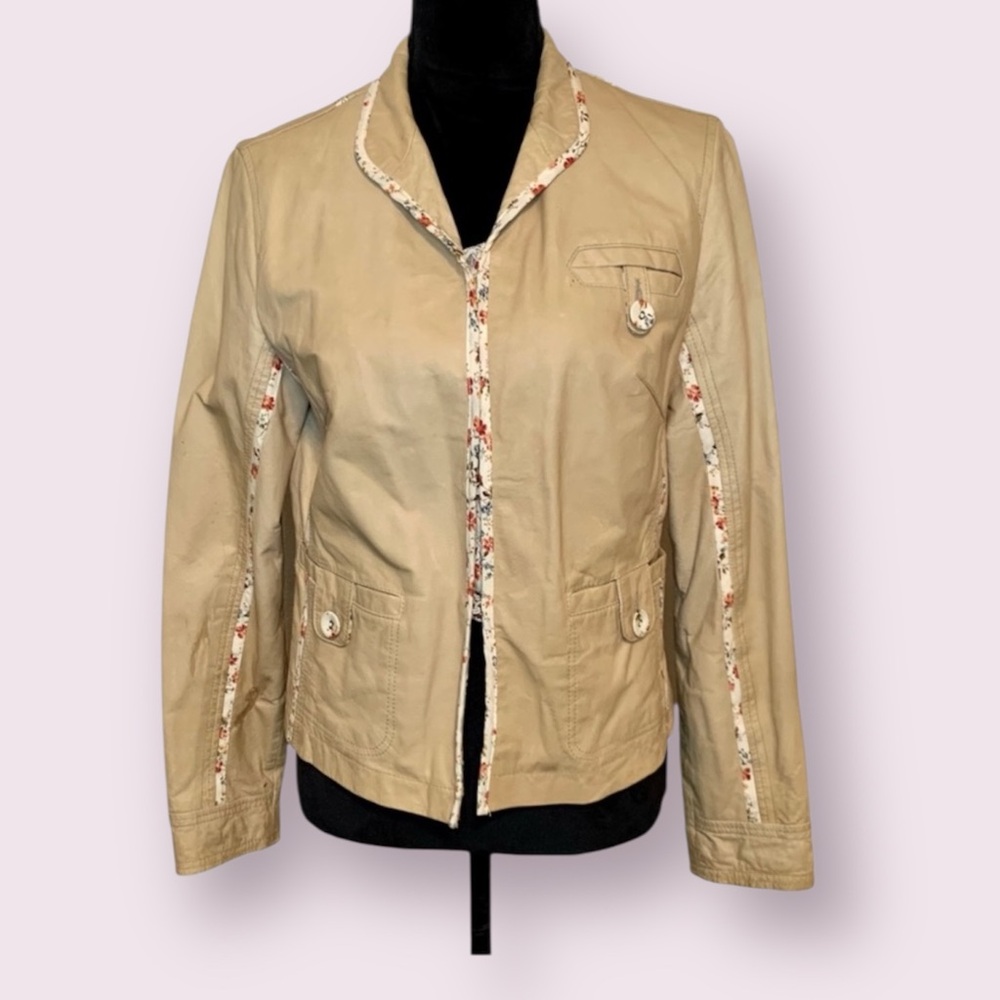 Wilson’s Leather Jacket Floral Trim Lining Tan Cottagecore Western Size Medium